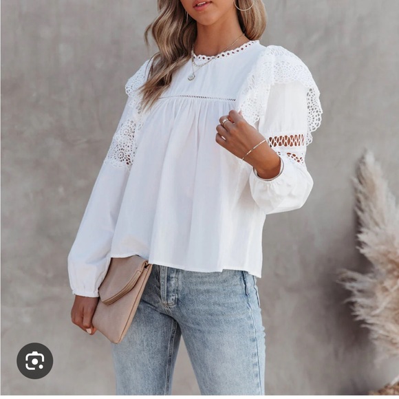 White cotton ruffle and crochet blouse - Picture 2 of 7